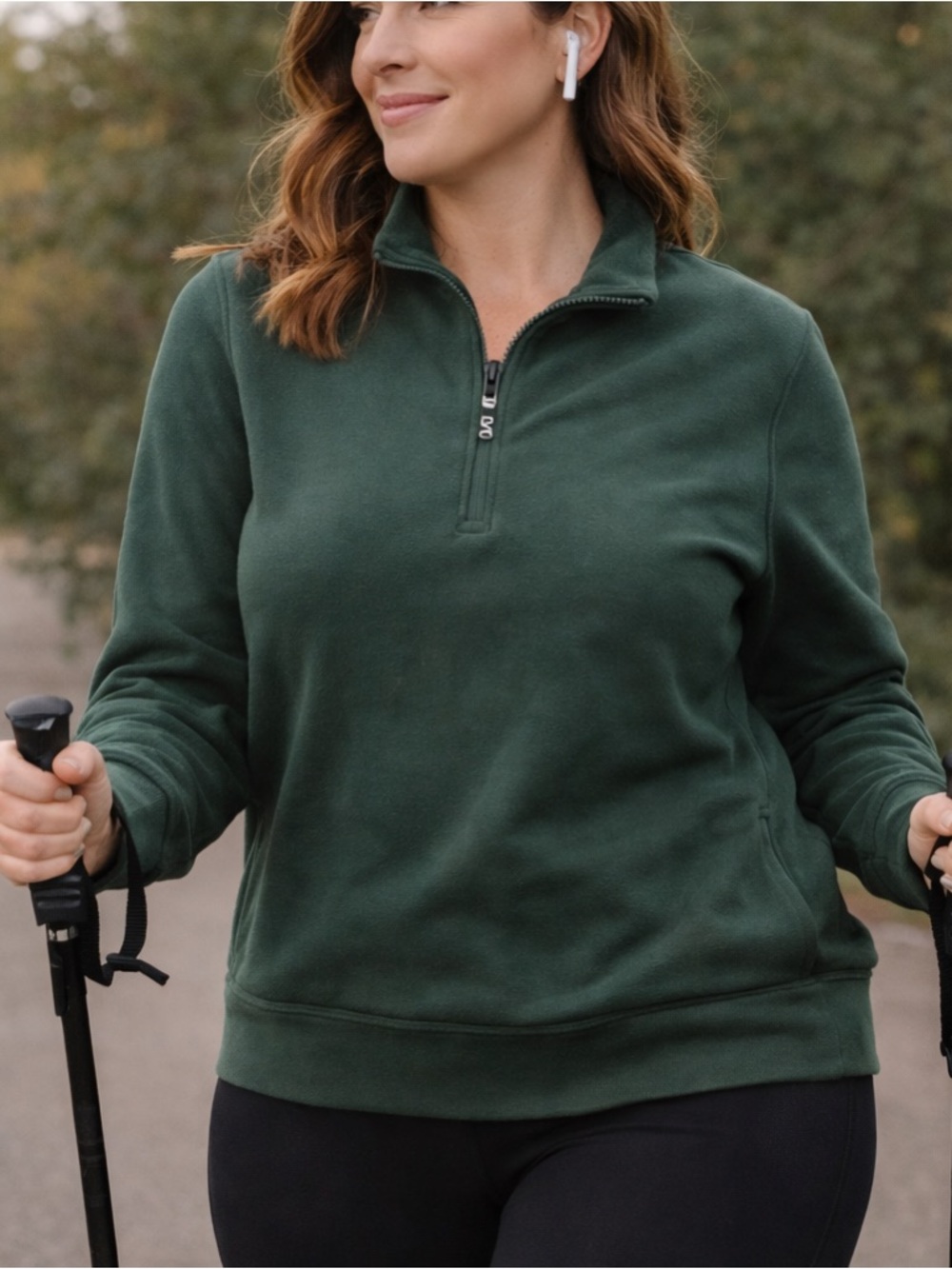 Athleta Quarter Zip Pullover Green Size L Cozy Athleisure Sweatshirt Layer